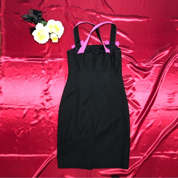 INC International Concepts Black & Pink Bow Tie Criss Cross Strap Sheath Dress - Picture 5 of 9
